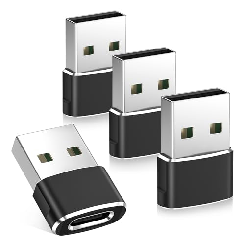 Basesailor USB A to USB C Adapter 4Pack Type C to USB Charger Converter | USB C Male to USB A Female for iPhone 17 16 15 14 Series,iPad Mini A17 Pro,Galaxy S20-S26 Ultra,Z Fold7,Tab S11,Pixel 10 Pro - size: USBC Adapter Type, style: Black