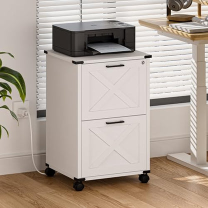 Onelike Small Wood File Cabinet with Charging Station and Lock, 2 Drawers | Built-in 2 AC, USB & Type-C; 1 lock secures 2 drawers; Nightstand, Printer stand and Mobile under-desk cabinet; White - style: 2 Drawers