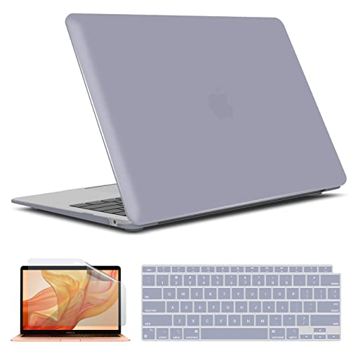 IBENZER Compatible with New MacBook Air 13 inch case 2022 2021 2020 M1 A2337 A2179 A1932, Hard Shell Case&Keyboard Cover&Screen Film for Mac Air 13 with Touch ID (2018-2022), Lavendar Gray,AT13LVGY+2 - color: Lavendar Gray