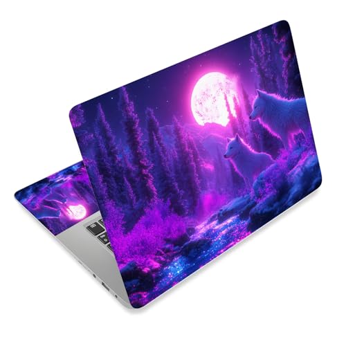 Aesthetic Laptop Skin Cover,12-15.6 Inch Universal Vinyl Sticker Decal,Waterproof Scratch-Resistant Notebook Wrap,Removable Residue-Free Protector,Moonlit Wolves Forest - color: Moonlit Wolves Forest