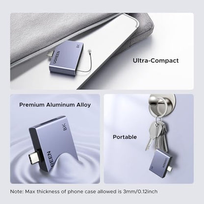 UGREEN USB C to DisplayPort 1.4 Adapter 8K@60Hz with PD 100W Fast Charging | 4K@240Hz, Unidirectional, Thunderbolt 4/3 to DP Compatible with iPhone 17, MacBook Pro/Air/Mini, iPad, Galaxy, Steam Deck