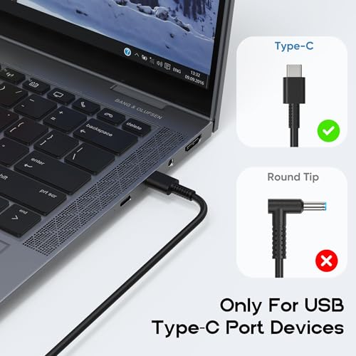65W USB-C Charger Compatible with HP EliteBook Envy x360 | 20V 3.25A Type-C Adapter. Fits ProBook, Spectre, Pavilion, Chromebook, ZBook, G8-G11. Replaces L65505-002 TPN-DA20.