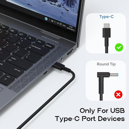 65W USB-C Charger Compatible with HP EliteBook Envy x360 | 20V 3.25A Type-C Adapter. Fits ProBook, Spectre, Pavilion, Chromebook, ZBook, G8-G11. Replaces L65505-002 TPN-DA20.