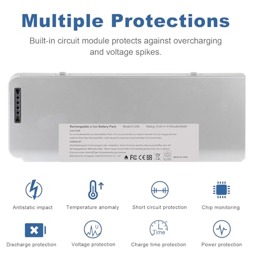 TREE.NB 56Wh A1280 Laptop Battery for Apple A1280 A1278 (2008 Version) MacBook 13-Inch Series, Compabiel for MB771G/A MB467LL/A MB466LL/A - size: 8.23x3.07x0.79inch A1280