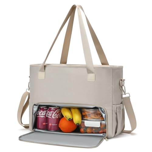 2-in-1 Insulated Lunch & Laptop Tote Bag for Women, Fits 15.6" Laptop, Lightweight Water-Resistant Polyester Work Tote Bag, Commuter Bag for Office, Teacher, Nurse & Travel, Khaki - color: Khaki