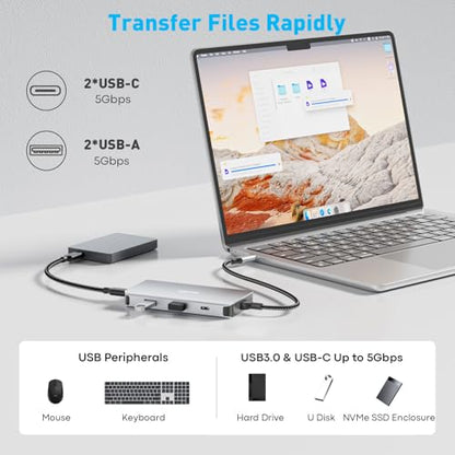 UANTIN USB C Docking Station Dual Monitor, Laptop Docking Station 3 Monitor | 8 in 1 USBC Hub Triple Display USB C Adapter to 4K@60Hz Dual HDMI, DP, 2 USBA & USBC, 100W PD, for Dell,HP