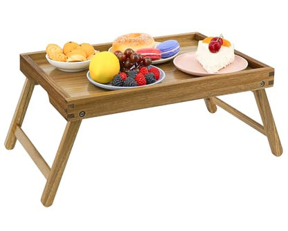 VaeFae Acacia Bed Table Tray, Wooden Breakfast Tray with Folding Legs, Bed Tray for Eating and Laptop, Eating Trays for Bedroom, (2 Pack) - size: Medium, 2 Pack