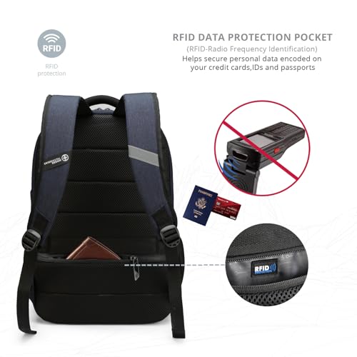 Swissdigital Design Backpack for Men & Women Fit 16 Inch Computer SD1670-12 | Travel Laptop Backpack, College Bag, Business Backpack, with USB Charging Port, RFID Protetion Pocket, Water Bottle, Blue - color: Dark Blue