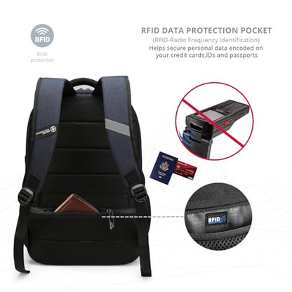 Swissdigital Design Backpack for Men & Women Fit 16 Inch Computer SD1670-12 | Travel Laptop Backpack, College Bag, Business Backpack, with USB Charging Port, RFID Protetion Pocket, Water Bottle, Blue - color: Dark Blue