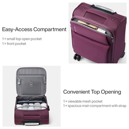 Hanke 16 Inch Underseat Carry On Luggage with Spinner Wheels Airline Approved, Small Rolling Suitcase Softside Underseater Lightweight TSA Travel Roller Suitcase Carry-On Bag(Purple) - color: Purple, size: 16 Inch Underseat