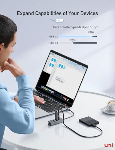 uni USB-C to Ethernet Adapter, USB C HUB Ethernet 1Gbps with USB 3.0 4IN1 | [Thunderbolt 4/3 Compatible], USB C to Network Adapter, for MacBook Pro/Air, iPad Pro, Surface Laptop, Chromebook, etc - color: Grey
