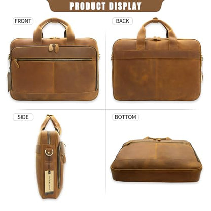 Jack&Chris Genuine Leather Briefcases for Men,15.6" Laptop Compartment Mens Laptop Messenger Bag - color: Jc44-light Brown