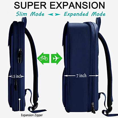 Slim & Expandable Laptop Backpack 15.6 Inch, Computer Rucksack Water Resistant Bag, Anti-Theft Travel Daypack for Men and Women-Blue - color: Blue
