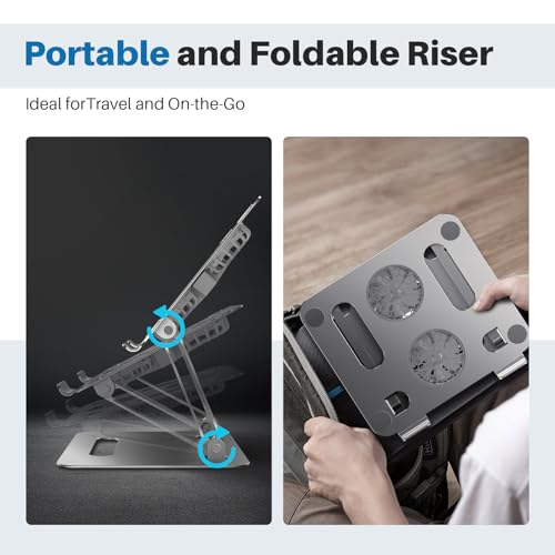 YICOSUN Adjustable Laptop Cooling Stand with 2 Quiet Fans & RGB Lighting, Aluminum Alloy & Foldable Ergonomic Design for MacBook, Lenovo, ASUS, Dell 10-16 Inch, Perfect for Gaming, DJ, Office - Gray - color: Gray