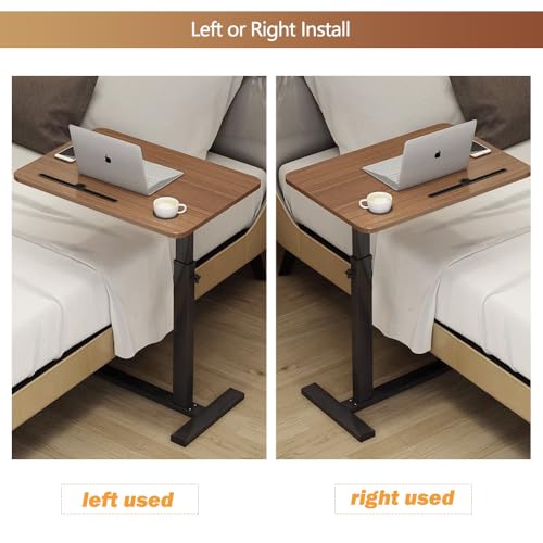 BeGyoku Overbed Table,Over The Bed Table with Hidden Wheels&Cup Holder,Adjustable Bedside Table and Rolling Table Tray&Laptop Cart,Hospital Table Over Bed for Home Use (Walnut) - color: Walnut