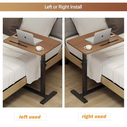 BeGyoku Overbed Table,Over The Bed Table with Hidden Wheels&Cup Holder,Adjustable Bedside Table and Rolling Table Tray&Laptop Cart,Hospital Table Over Bed for Home Use (Walnut) - color: Walnut