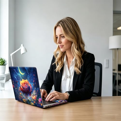 Enchanted Rose Under Moon Night Universal Laptop Skin Sticker 3PCS, Protective Decal Trim-to-Fit 11.6" 13.3" 14" 15.6" Laptop Vinyl Cover, Removable Anti-Scratch Computer Decal Protector - color: Enchanted Rose Under Moon Night