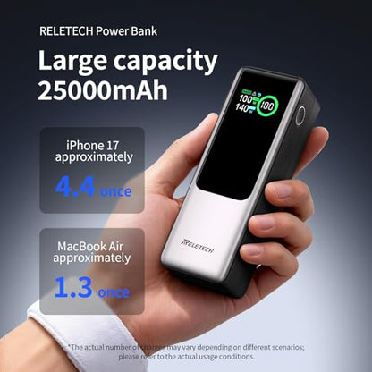 140W Portable Fast Charger 25000mAh with LG 21700 Battery, 3-Port Laptop Fast Power Bank Smart Display for Travel, Compatible with MacBook Pro, iPhone 17/16, ipad.（G-ZeroFear）