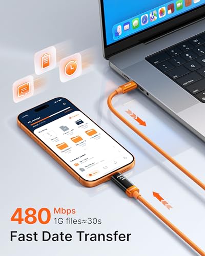 VRURC Ultra 240W Fast Charging USB C Cable with LED Digital Display,3.3ft | Smart Display,Battery Protection,Nylon Braided,Compatible with MacBook,iPad Pro,Laptops,iPhone 17/16/15,Galaxy S26/S25 - color: Orange