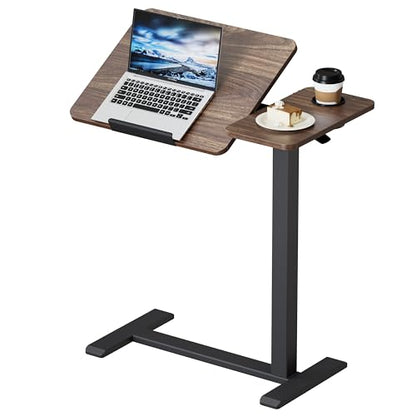BZIUM Overbed Bedside Table with Hidden Wheels, Adjustable Medical Tilt Top Hospital Bed Table Over The Bed, Rolling Desk Mobile Standing Desk (27.6x15.8, Walnut)