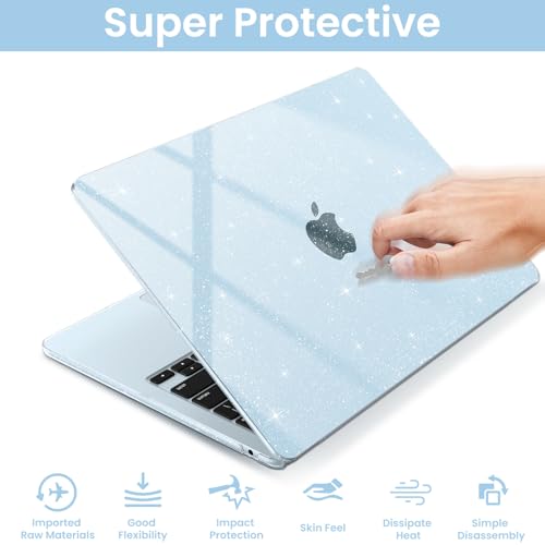 AKIT Compatible with MacBook Air 13 inch Case Glitter 2026 2025-2022 M5 M4 M3 M2 Model A3449 A3240 A3113 A2681, Sturdy Laptop Hard Shell for Mac Air 13.6" + Keyboard & Screen Cover, Sparkly Air Blue - color: Glitter Blue