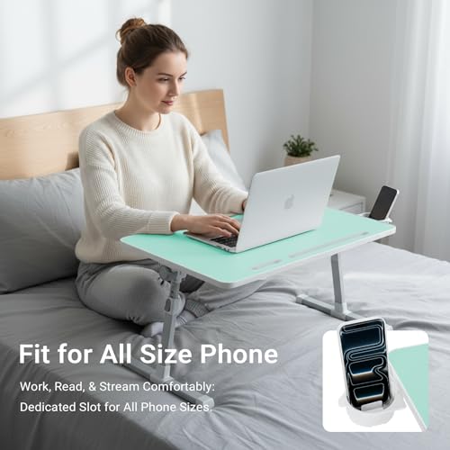 iXTRA Adjustable Laptop Lap Desk with Cooling Fan USB Light for Adults - color: Green,70x45cm