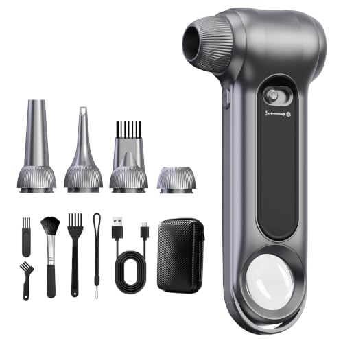 Compressed Air Duster 150000RPM Cordless Blower LED for Electronics Car | 150000RPM brushless cordless air duster. Stepless speed control. Rechargeable with LED light. Multi nozzles for electronics - color: Gray