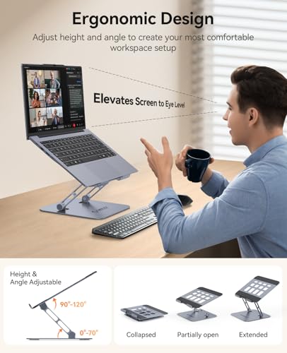 ORICO Ergonomic Laptop Stand for Desk, Height Adjustable Aluminum Laptop Stand Riser, Foldable Computer Holder for MacBook Neo, Air, Pro, Dell XPS, HP, Lenovo, Fits Devices up to 17" (ST11, Gray) - color: Gray