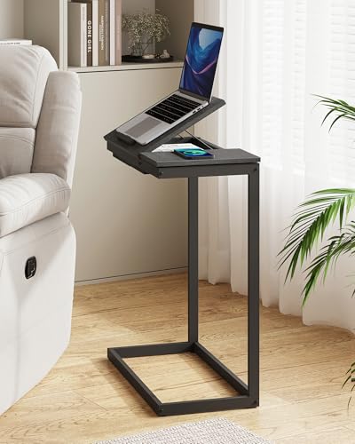 TUTOTAK Large C Shaped End Table, Side Table, Couch Computer Table C Table | Tilting Laptop Stand with Storage, Computer Couch table for Living Room, Bedroom, Black TB01BK089 - color: Black, style: Modern