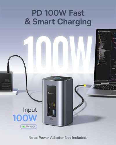 Baseus Nomos Air 12-in-1 Docking Station with 2 Monitors for Windows | Docking Station with 4K HDMI, 10Gbps USB-C/A, SD/TF Card Reader, 100W PD, Gigabit Ethernet, Compatible with Laptops