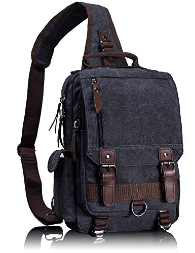 Retro Canvas Messenger Bag — Unisex Crossbody Shoulder Sling Bag for Travel, Work & Daily Use - color: A-black 1, size: Large