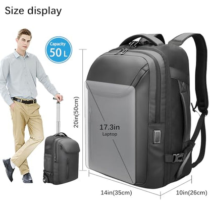 Large Rolling Backpack for Women&Men, 50L Travel Backpack with Wheels, Wheeled Backpack with USB C Port,TSA Lock Carry On for Travel, College, Teacher - color: Black-512