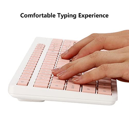 Wireless Keyboard and Mouse Combo, 2.4G Silent Cordless Keyboard Mouse Combo for Windows Chrome Laptop Computer PC Desktop, 106 Keys Full Size with Number Pad, 1600 DPI Optical Mouse (Pink)