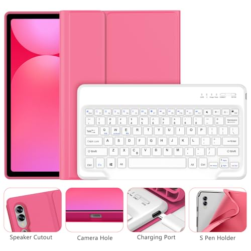 Galaxy Tab S9 FE+/ S9+ /S10+ 12.4 Inch Case with Keyboard, Detachable Bluetooth Keyboard with Pen Holder for Samsung Tab S10+ Plus/S9+ Plus/S9 FE+ Plus 5G 12.4", Pink - color: Pink, size: S9FE+ 12.4"