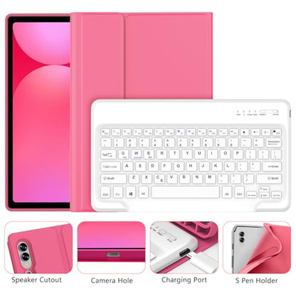 Galaxy Tab S9 FE+/ S9+ /S10+ 12.4 Inch Case with Keyboard, Detachable Bluetooth Keyboard with Pen Holder for Samsung Tab S10+ Plus/S9+ Plus/S9 FE+ Plus 5G 12.4", Pink - color: Pink, size: S9FE+ 12.4"