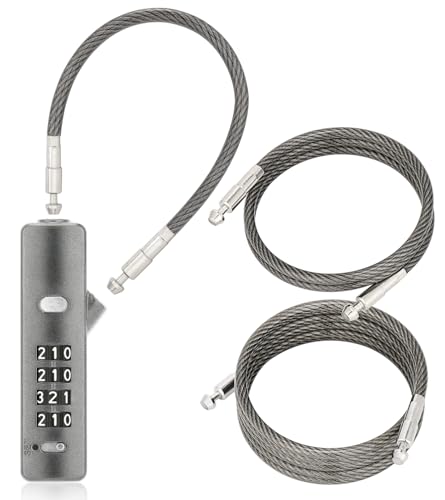 3 Interchangeable Cable Combination Lock, 904EC, Gun-Grey | PVC-Coated Braided Steel Locking Cables (9/24/47in), Resettable 4-Digit Code for Fence Gate, Bike, Ski, Helmet, Shed, Locker - color: Gun-Grey, size: 904EC-9"/23.6"/47.2"