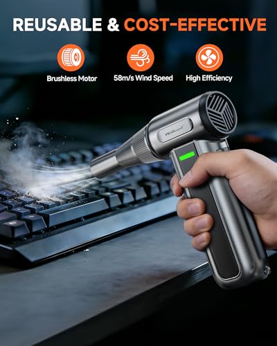 WeGuard Electric Air Duster - Heavy Duty 180000RPM Dust Blower for Computer PC Keyboard Car Detailing, Cordless Leaf Blower for Yard, Inflator for Air Mattress - Replace Canned Air