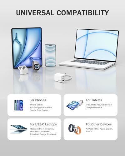 67W USB C Charger, GaN PPS 3-Port Fast Compact Foldable USB C Charger Block for MacBook, iPad Pro, Galaxy S24, iPhone 16/15 and More