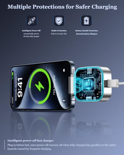 2Pcs 140W Smart Auto Stop Charging Adapter:Auto Power Off Charger Protector | Physical Disconnect Battery Guard, USB-C Fast Charger with Physical Cut-Off for iPhone,Android,Earphones & All Type-C Devices
