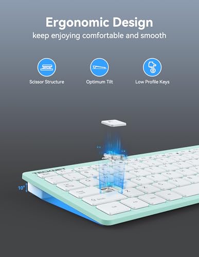 TECKNET 2.4G Wireless Keyboard - Mini Compact Keyboard with Media Hotkeys, 12-Month Battery Life, Compatible with PC, Desktop, Laptop, Smart TV - Green - color: Green