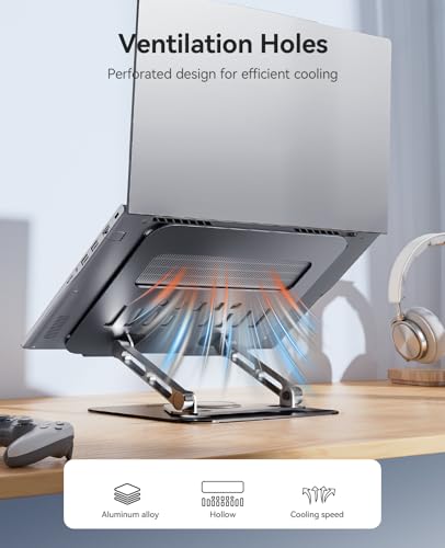 ORICO Adjustable Laptop Stand for Desk, 360° Rotating Base, Foldable Aluminum Alloy Computer Stand with Ventilated Design, Compatible with MacBook Neo/Air/Pro, Dell, XPS, HP up to 17'' - ST12, Gray - color: Gray