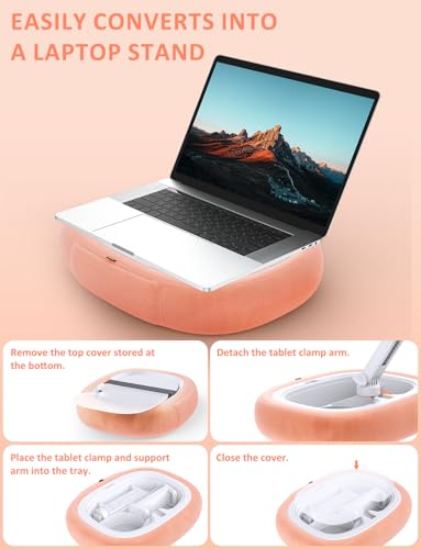 Tryone Tablet Pillow Holder & Laptop Stand : Lap Adjustable iPad Holder with Snack Bowl,Soft Plush Pillow & 360° Rotating Detachable Support Arm for 4.7-16.1 Kindle Phone Tablet Laptop (Pink) - color: Upgraded Version - Pale Pink