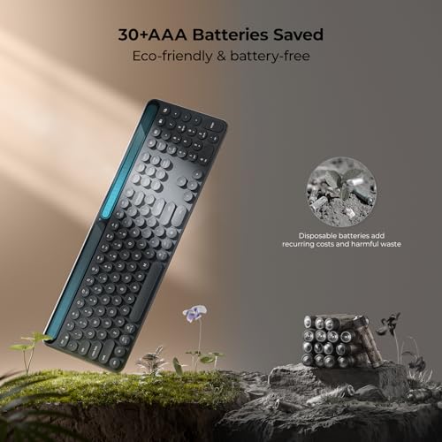 iClever Solar Bluetooth Keyboard, Wireless Keyboard with Solar & Indoor Light Charging, Full Size Keyboard with Numeric Keypad, Multi-Device Bluetooth Keyboard for Mac, Windows, Laptop, PC
