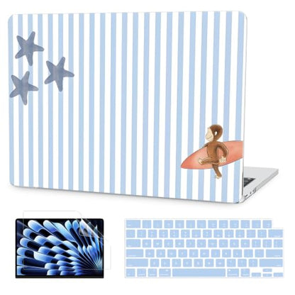 G JGOO Compatible with MacBook Air 13 inch Case 2026 2025-2022 M5 A3449 M4 A3240 M3 A3113 M2 A2681, Plastic Hard Shell for MacBook Air 13.6 inch Case + Keyboard Cover + Screen Protector, Blue Stripe - color: Blue Stripe
