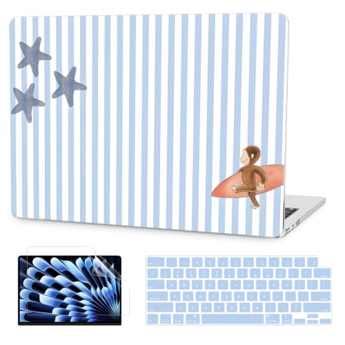G JGOO Compatible with MacBook Air 13 inch Case 2026 2025-2022 M5 A3449 M4 A3240 M3 A3113 M2 A2681, Plastic Hard Shell for MacBook Air 13.6 inch Case + Keyboard Cover + Screen Protector, Blue Stripe - color: Blue Stripe