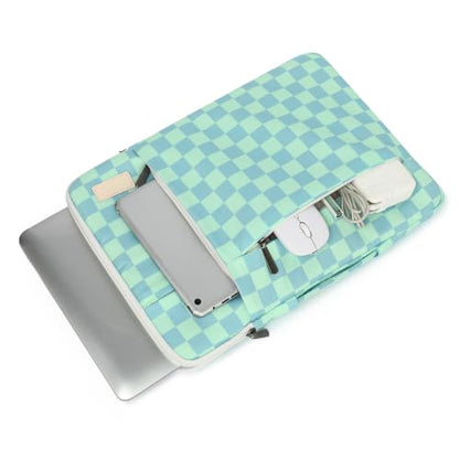 360 Degree Protective Laptop Sleeve with Multi-Pockets (Mint Blue Checkered, 12.5 inch-13.5 inch) - color: Mint Blue Checkered, size: 12.5 inch-13.5 inch