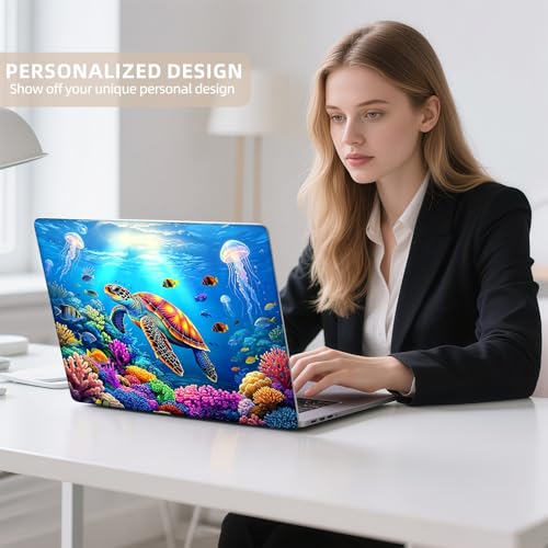 Universal Laptop Skin Sticker for 12/13/14/15.6 Inch Laptops, Reusable Vinyl Laptop Decal Protective Cover, Waterproof Scratch Resistant Notebook Skin with 2 Wrist Pads,Colorful Sea Turtle - color: Colorful Sea Turtle