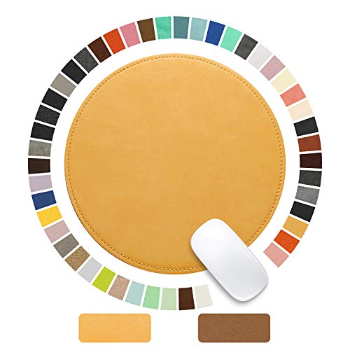Mouse Pad，Round Mouse Pad，PU Mouse Pad，Leather Mouse Pad with Stitched Edge Micro-Fiber Base with Non-Slip Waterproof，Mouse Pad for Computers，Laptop，9 x 9 Inch (Light Yellow) - color: Light Yellow, size: 9L x 9W inches