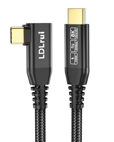 USB C Monitor Video Display Cable Right Angle 3FT, 8K/4K@60Hz 40Gbps 240W, Braided Gold-Plated, Thunderbolt 4/3 Cable Compatible, USB4 for MacBook, iPhone 17/16/15, Laptop, Dock, Hub, Camera, VR - color: Black, size: 3FT
