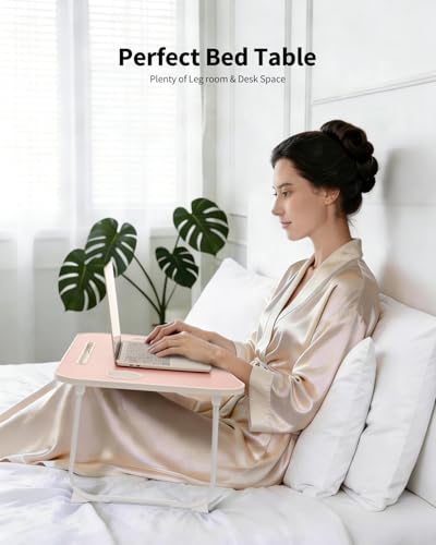 Ruxury Folding Lap Desk Bed Desk Laptop Table Tray, Breakfast Serving Tray, Portable & Lightweight Mini Table for Sofa Couch Floor - Pink - color: Pink